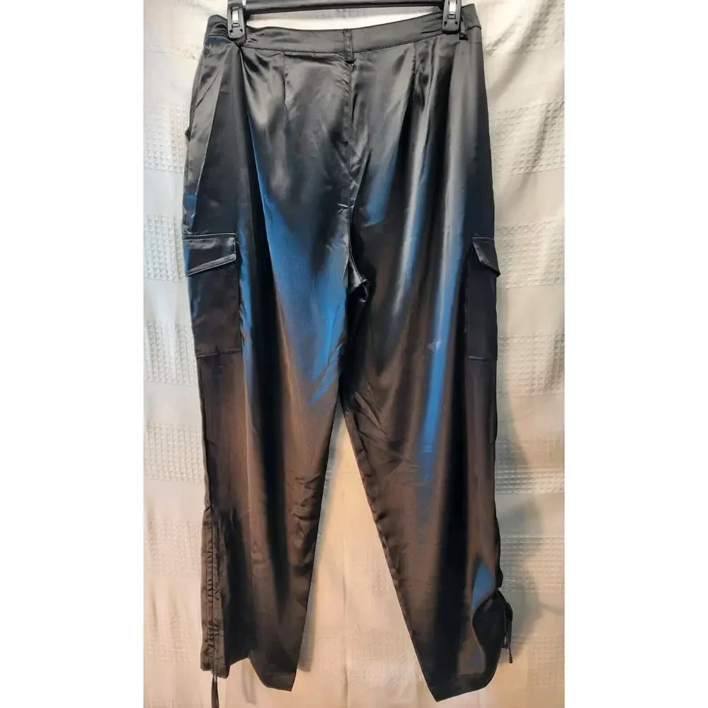 Intempo Cargo Pants Womens Size 8 Ruched Satin Ruched Black Drawstring Leg Sexy - Picture 4 of 10